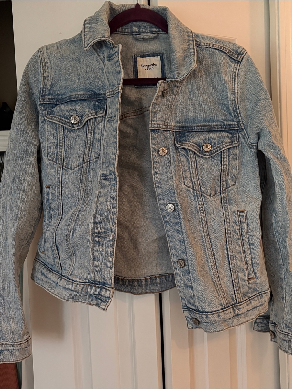 Abercrombie & Fitch Faded Blue Denim Jacket with Contrast Trim
